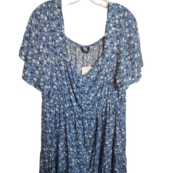 BloomChic Ditsy Floral Pocket Square Neck Shirred Ruffles Dress 2X, NWT - Picture 3 of 7